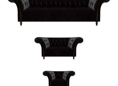 Schwarze Textilsofas Designer Wohnzimmer Luxus Sitzgarnitur Möbel 3tlg