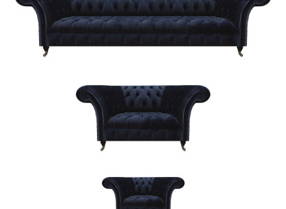 Wohnzimmer Chesterfield Couchen Dunkelblaue Polster Garnitur 3tlg Set