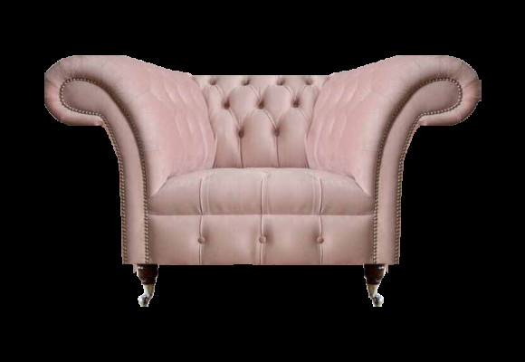 Chesterfield Rosa Einsitzer Wohnzimmer Designer Textilsessel 1-Sitzer