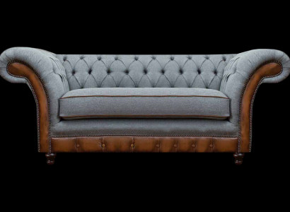 Luxuriöser Chesterfield Hellgrauer 2-Sitzer Polster Designer Sitzmöbel