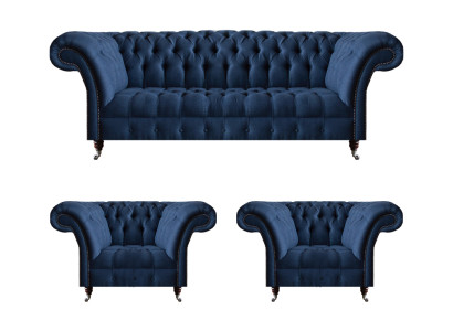 Luxuriöse Chesterfield Garnitur Moderner Dreisitzer 2x Polstersessel