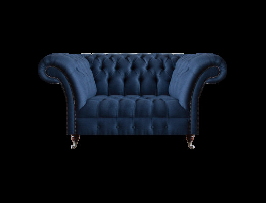 Eleganter Chesterfield Zweisitzer Blaues Textilsofa Wohnzimmer Couchen