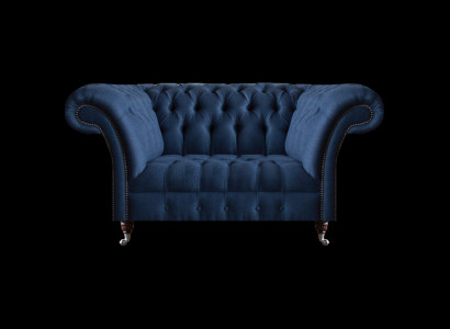 Eleganter Chesterfield Zweisitzer Blaues Textilsofa Wohnzimmer Couchen