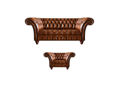 Luxuriöse Chesterfield Wohnzimmer Sitzgarnitur Ledersessel 3-Sitzer 2tlg