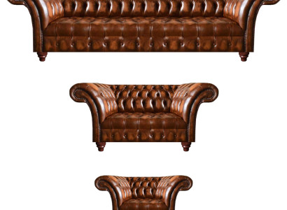 Chesterfield Braune Ledergarnitur Wohnyimmer Sitzsofas Ledercouchen 3tlg