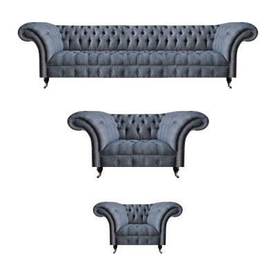 Hellgraue Chesterfield Sofas Designer Garnitur Wohnzimmer Couchen 3tlg