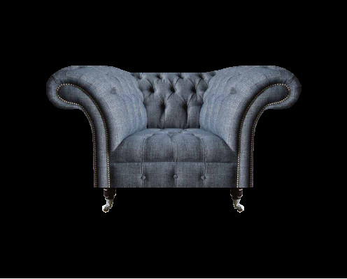 Moderner Chesterfield Einsitzer Grauer Wohnzimmer Textilsessel 1-Sitzer