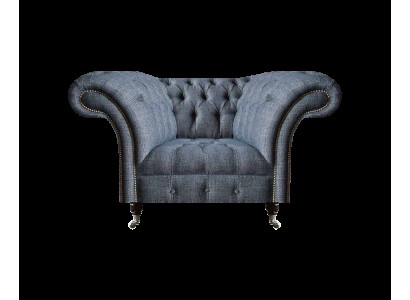 Moderner Chesterfield Einsitzer Grauer Wohnzimmer Textilsessel 1-Sitzer