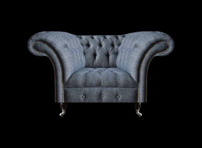 Moderner Chesterfield Einsitzer Grauer Wohnzimmer Textilsessel 1-Sitzer