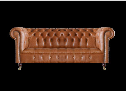 Chesterfield Leder Sitzmöbel Brauner Dreisitzer Wohnzimmer Edle Sofas