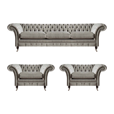 Moderne Chesterfield Sitzgarnitur Textilsofas Sessel Polster Möbel 3tlg