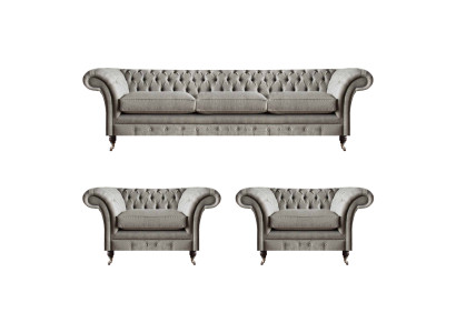 Moderne Chesterfield Sitzgarnitur Textilsofas Sessel Polster Möbel 3tlg