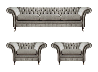 Moderne Chesterfield Sitzgarnitur Textilsofas Sessel Polster Möbel 3tlg