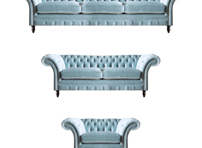 Luxuriöse Blaue Chesterfield Polster Garnitur Dreisitzer Lehnsessel 3tlg