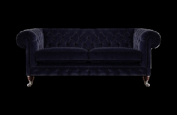 Dunkelblauer Chesterfield Zweisitzer Wohnzimmer Edles Stoffsofa Couch