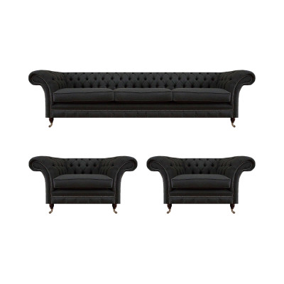 Moderne Chesterfield Schwarze Sitz Couchen Sofagarnitur Sessel 3-Sitzer