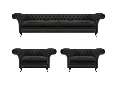 Moderne Chesterfield Schwarze Sitz Couchen Sofagarnitur Sessel 3-Sitzer