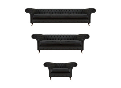 Schwarze Chesterfield Textil Couchen Edles Möbelset Designer Sofas 3tlg