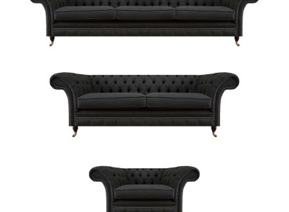 Schwarze Chesterfield Textil Couchen Edles Möbelset Designer Sofas 3tlg