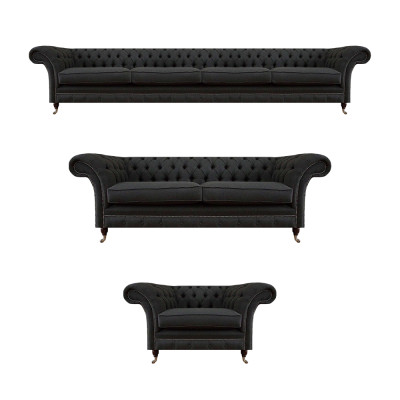 Schwarze Chesterfield Sofagarnitur Designer Zweisitzer Viersitzer Couch
