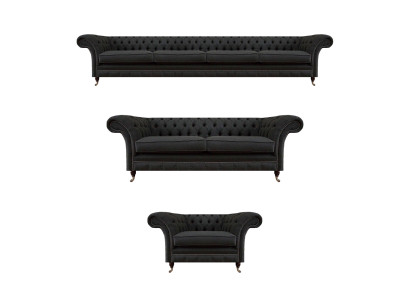 Schwarze Chesterfield Sofagarnitur Designer Zweisitzer Viersitzer Couch