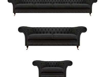 Schwarze Chesterfield Sofagarnitur Designer Zweisitzer Viersitzer Couch