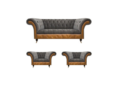 Hellgraue Chesterfield Lehnsessel Designer 3-Sitzer Couch Polster Möbel