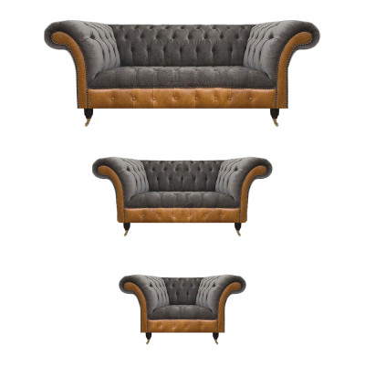 Grau-Braune Chesterfield Stoffsofas Designer Wohnzimmer Polster Möbel