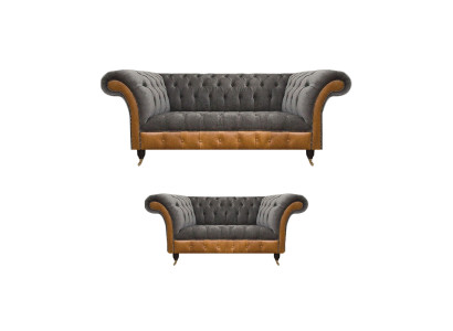 Hellgrau-Braune Chesterfield Sofa Set Edle Sitzmöbel Moderne Garnitur