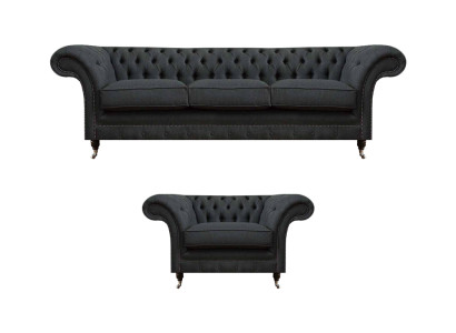 Chesterfield Polster Sitzgarnitur Designer 3-Sitzer Schicker Lehnsessel