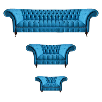 Himmelblaue Chesterfield Garnitur Luxuriöse Sitzmöbel Designer Couchen