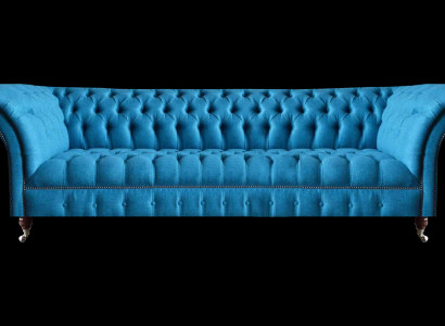 Chesterfield Stilvolle Wohnzimmer Hellblaue Viersitzer Couch Textil Sofa