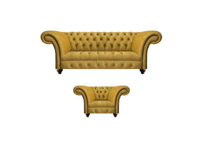 Luxuriöse Chesterfield Gelbe Couch Textil Sessel Moderner 3-Sitzer 2tlg