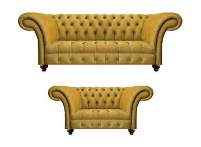 Designer Wohnzimmer Modern Gelb Sofagarnitur Set 2x Sofas Chesterfield