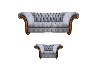 Luxuriöse Chesterfield Hellgraue Sofagarnitur Polstersofas Edler Sessel