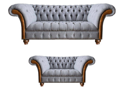 Hellgraue Chesterfield Sofas Designer Textil Couchen Polster Sitzmöbel