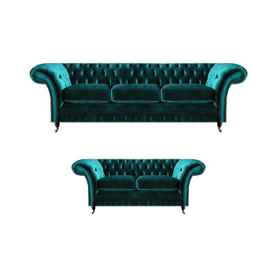 Grüne Chesterfield Polstersofas Wohnzimmer 2x Sofas Zweisitzer 3-Sitzer