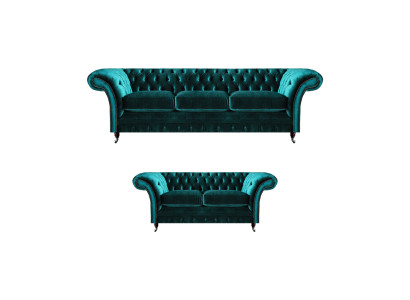 Grüne Chesterfield Polstersofas Wohnzimmer 2x Sofas Zweisitzer 3-Sitzer
