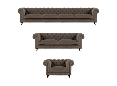 Moderne Graue Chesterfield Garnitur Polstermöbel Textil Couchen 3tlg