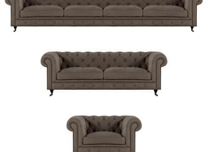 Moderne Graue Chesterfield Garnitur Polstermöbel Textil Couchen 3tlg