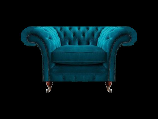 Sessel Blau Luxus Stil Chesterfield Wohnzimmer Polster Stoff Modern Textil