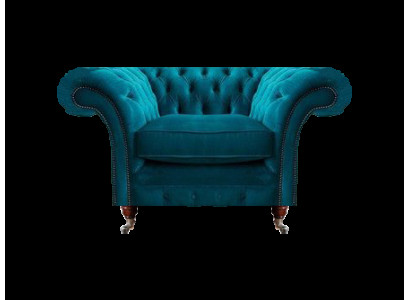 Sessel Blau Luxus Stil Chesterfield Wohnzimmer Polster Stoff Modern Textil