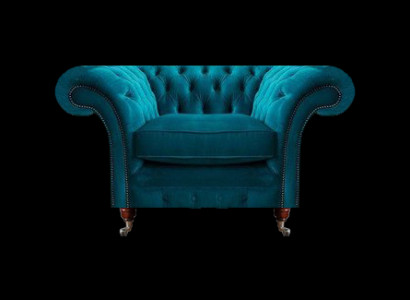 Sessel Blau Luxus Stil Chesterfield Wohnzimmer Polster Stoff Modern Textil