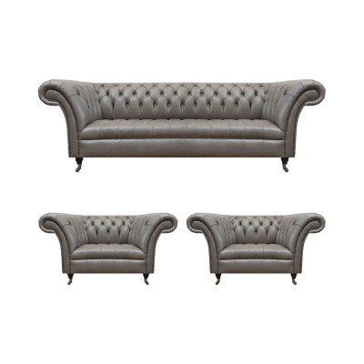 Moderne Chesterfield Ledercouchen Dreisitzer 2x Ledersessel 3tlg Set