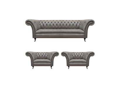 Moderne Chesterfield Ledercouchen Dreisitzer 2x Ledersessel 3tlg Set