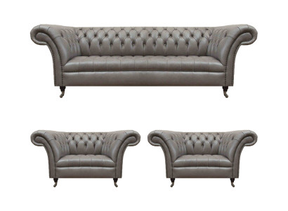 Moderne Chesterfield Ledercouchen Dreisitzer 2x Ledersessel 3tlg Set