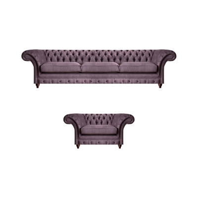 Lila Chesterfield Polstergarnitur Stilvoller Dreisitzer Textil Sessel