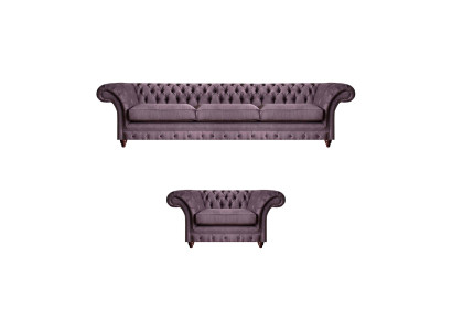 Lila Chesterfield Polstergarnitur Stilvoller Dreisitzer Textil Sessel