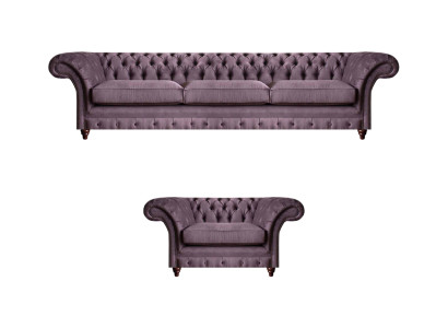 Lila Chesterfield Polstergarnitur Stilvoller Dreisitzer Textil Sessel