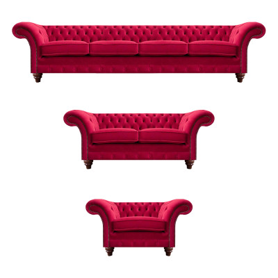 Rote Chesterfield Couchgarnitur Moderne Wohnzimmer Polstersofas 3tlg